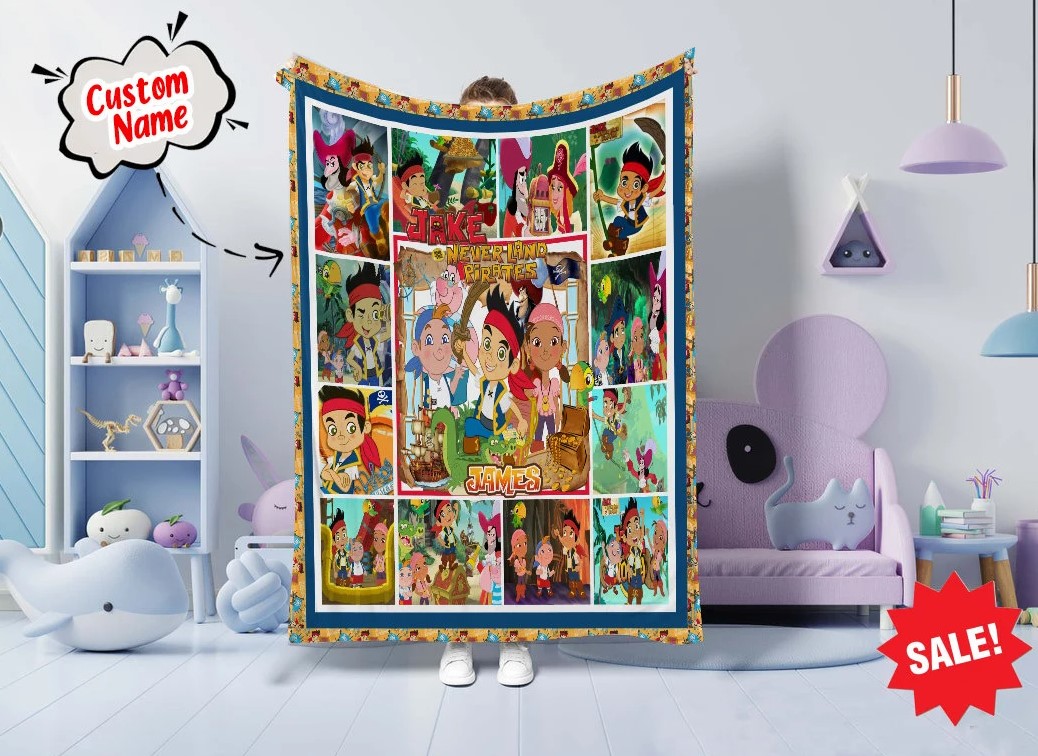 Personalized Jack Neverland Pirates Quilt Blanket Jake And The Neverland Pirates Birthday Party Custom Kids Blanket